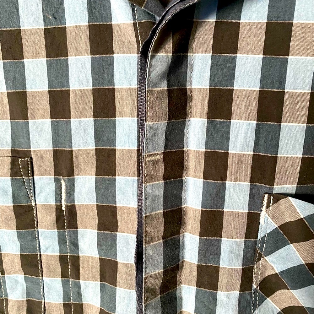 Calvin Klein men’s grey, black and blue plaid grid pattern button down size M - Picture 5 of 7